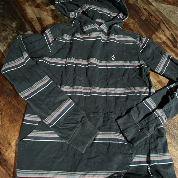 Volcom Black Hoodie with Multicolor Stripes - Picture 1 of 2